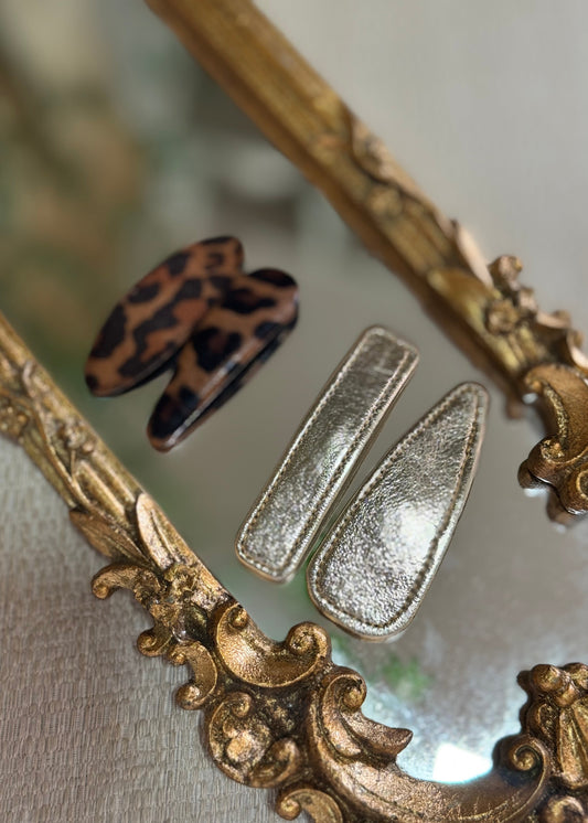 Conjunto Presilhas Dourado + Animal Print