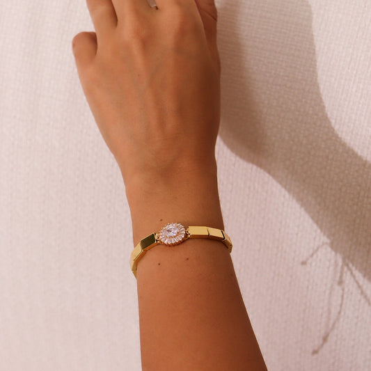 Pulseira Canutilhos Oval Cristal Regulável Dourado