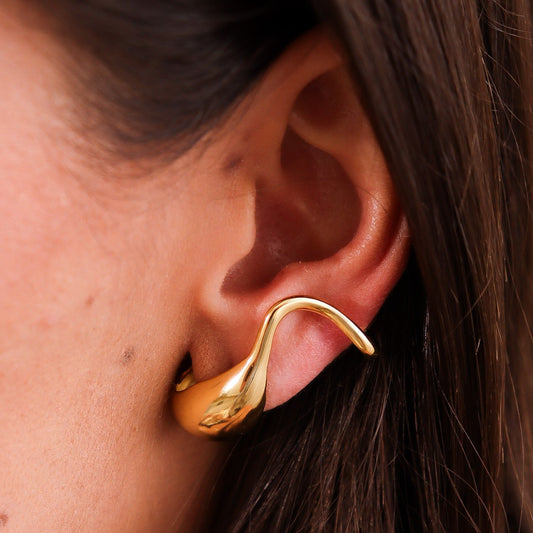 Brinco Ear Cuff Gota Lateral Dourado/Prateado