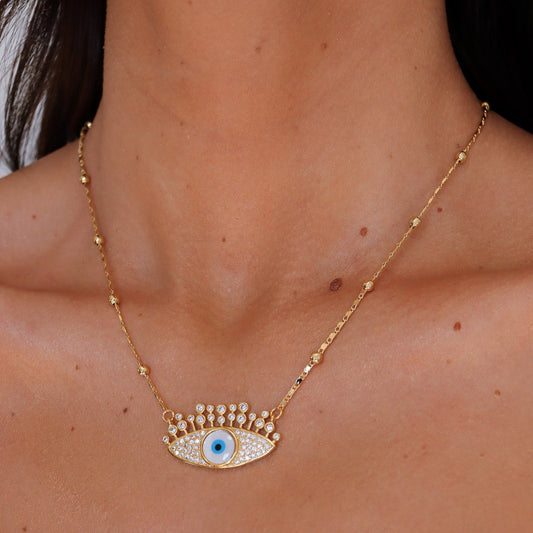 Colar Olho Grego Cravejado Dourado