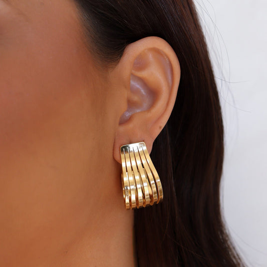 Brinco Argola Linhas Espaçadas Lisas Dourado