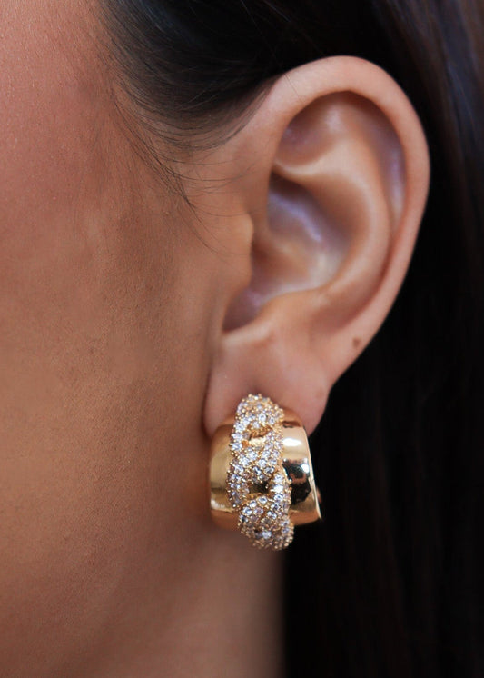 Brinco Argola Lisa com Elos Cravejados Dourado/Prateado