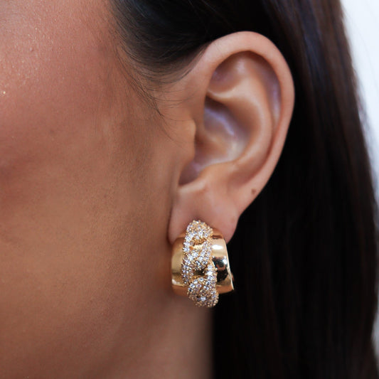 Brinco Argola Lisa com Elos Cravejados Dourado/Prateado