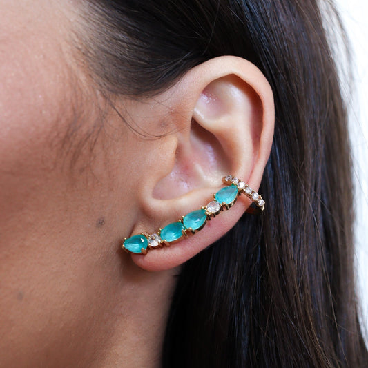 Brinco Ear Cuff Ovais Turmalina Dourado