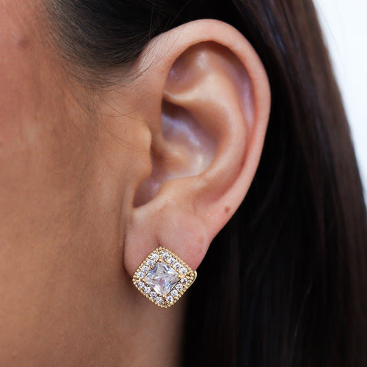 Brinco Argola Quadrada Cravejada Dourado