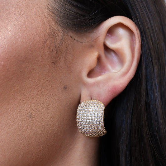 Brinco Meia Argola Larga Cravejada Dourado/Prateado