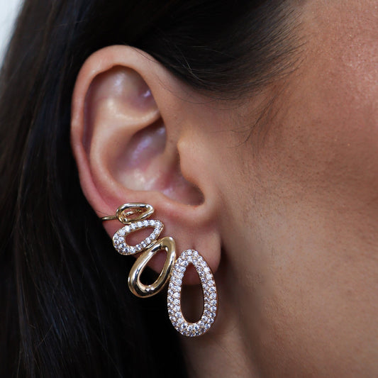 Brinco Ear Cuff Ovais Lisos e Cravejados Dourado/Prateado