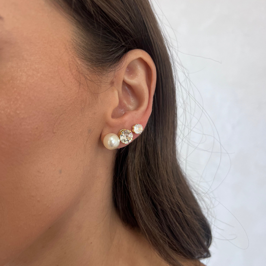 Brinco Trio Ponto de Luz, Redondo Cravejado e Pérola