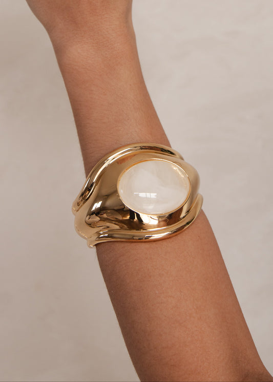 Bracelete Dourado com Pedra Oval