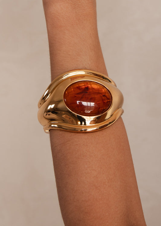 Bracelete Dourado com Pedra Oval