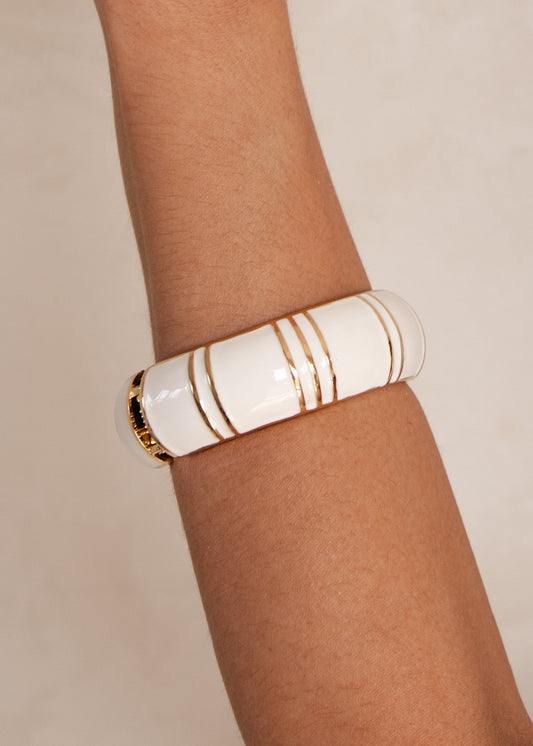 Bracelete Esmaltado Branco e Dourado