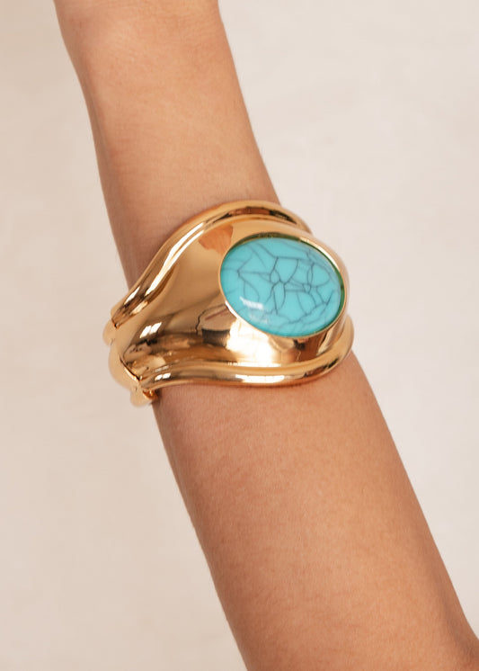 Bracelete Dourado com Pedra Oval