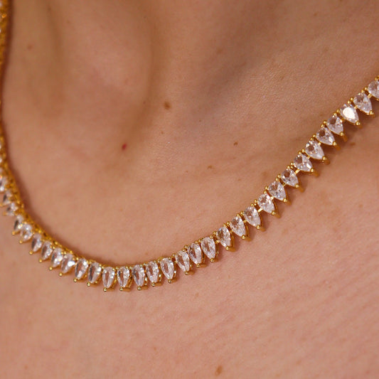 Colar Riviera Gotas Cristais Dourado