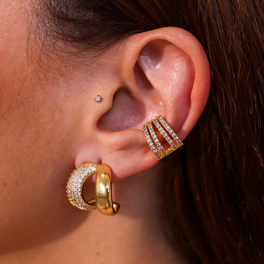 Piercing Linhas Cravejadas Zircônia Cristal Dourado