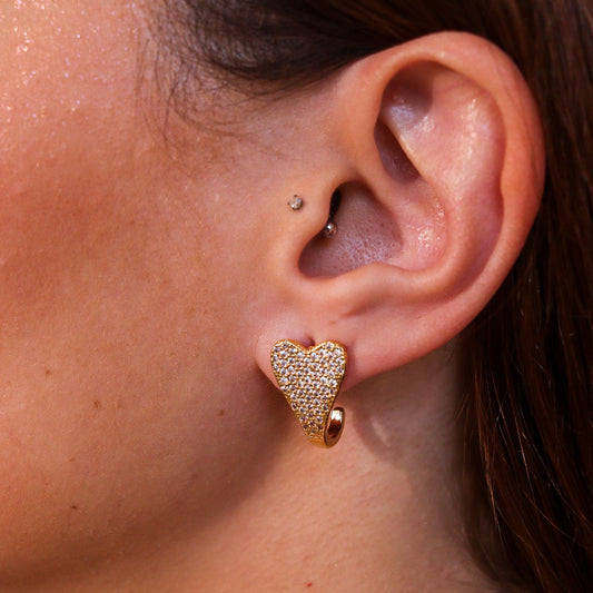 Brinco Argola Coração Cravejado Dourado