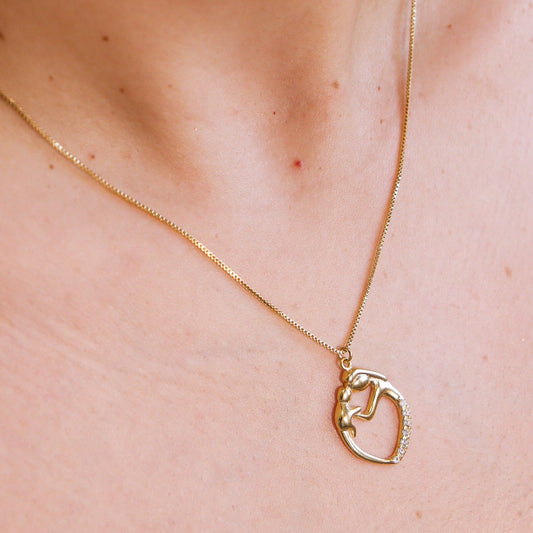Colar Coração Mãe e Filho Cravejado Dourado