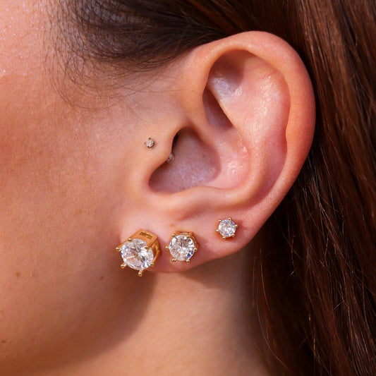 Brinco Trio Pontos de Luz Cristal Dourado