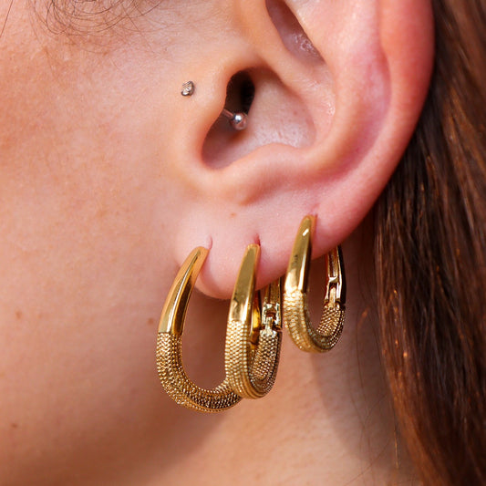 Brinco Trio Argolas Detalhe Textura Fosca Dourado