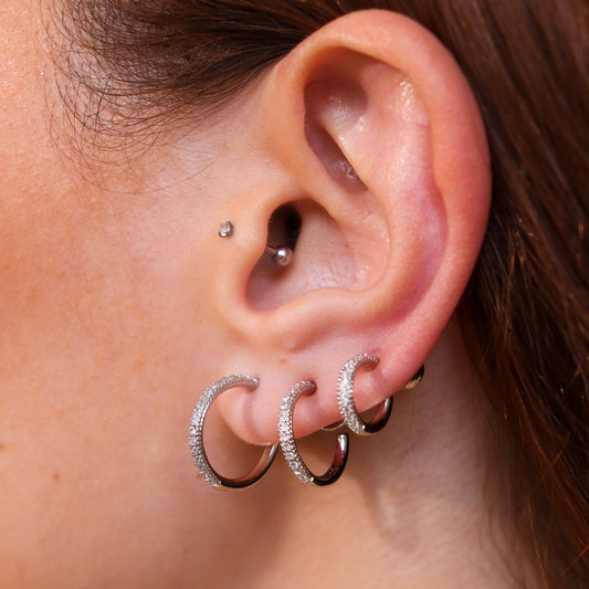 Brinco Trio Argolas Finas Cravejadas Prateado