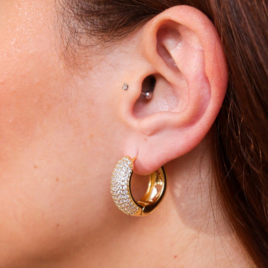 Brinco Argola Click Grossa Cravejada Dourado