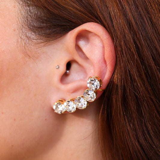 Brinco Ear Cuff 5 Cristais Dourado
