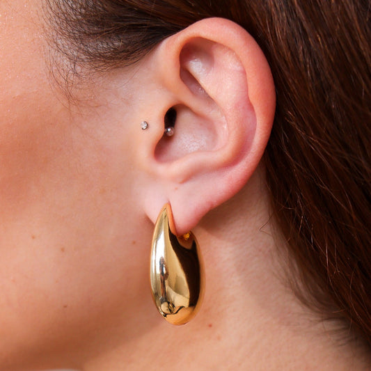 Brinco Argola Abaloada Lisa Alongada Dourado/Prateado