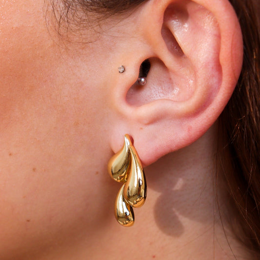 Brinco 3 Gotas Lisas Dourado