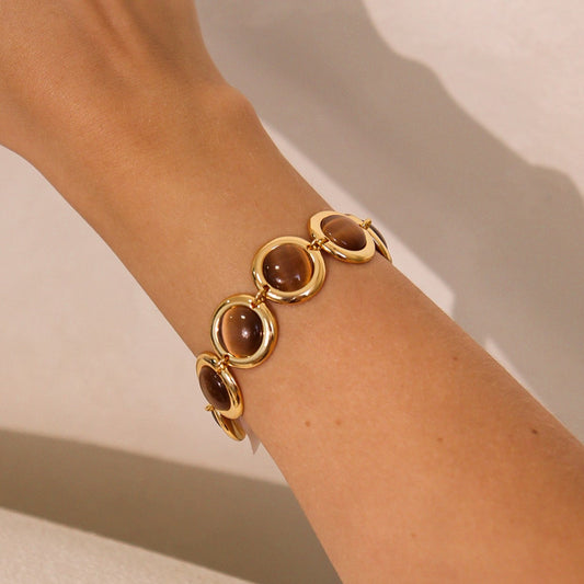 Pulseira Peças Redondas com Esferas Coloridas ou Pérolas Dourado