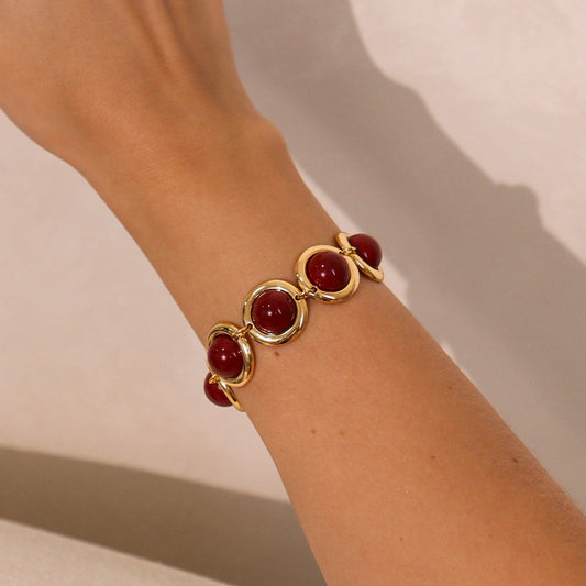 Pulseira Peças Redondas com Esferas Coloridas ou Pérolas Dourado