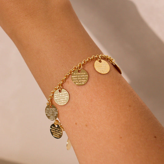 Pulseira Elos com Medalhas Religiosas Dourado