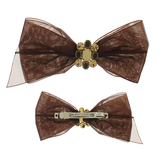Laço de Cabelo Organza Marrom com Pedra