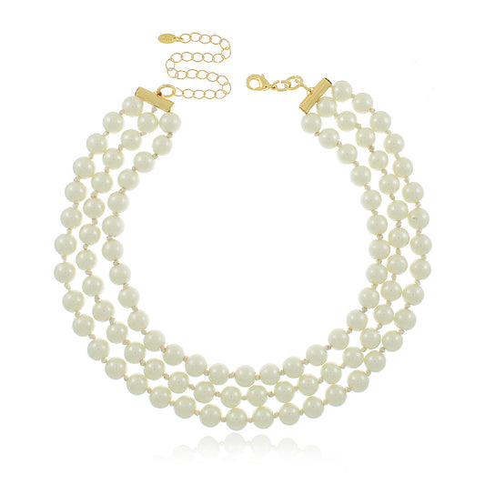 Colar Triplo Pérolas Dourado