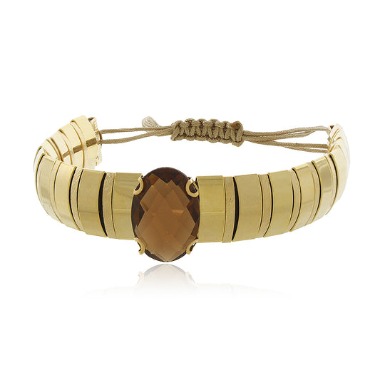 Pulseira Regulável com Oval Âmbar Dourado