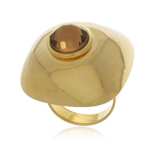Anel Regulável Quadrado com Pedra Âmbar Dourado