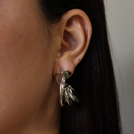 Brinco Argola 3 Tubos Lisa Prateado