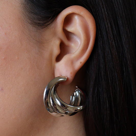 Brinco Argola 3 Tubos Lisa Prateado