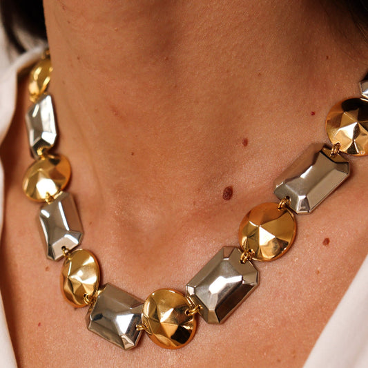 Colar Elos com Mistura de Banhos e Formas Dourado e Prateado