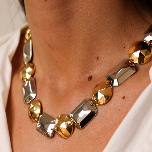 Colar Elos com Mistura de Banhos e Formas Dourado e Prateado