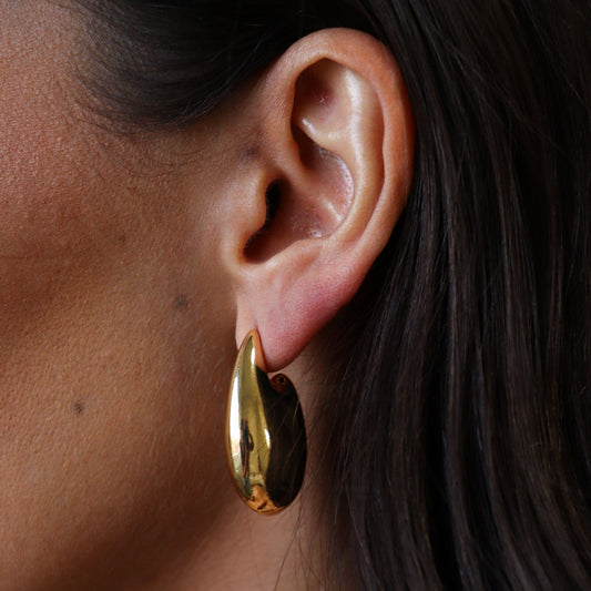 Brinco Argola Abaloada Lisa Alongada Dourado/Prateado