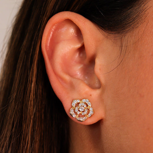 Brinco Flor Pequena Cristal Dourado