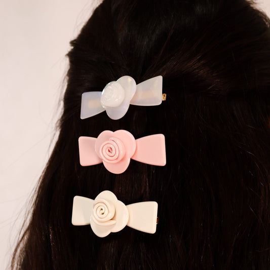 Grampo de Cabelo Laço com Flor Rosa