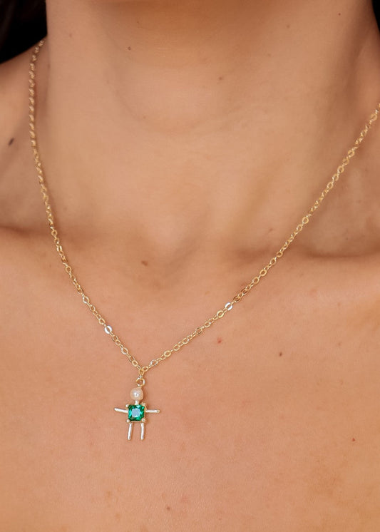 Colar Liso com Pingente Menino/Menina Colorido e Pérola Dourado