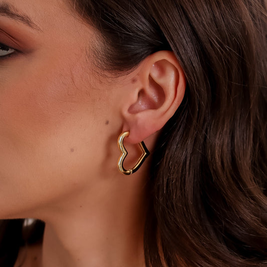 Brinco Argola Coração Grossa Dourado/Prateado