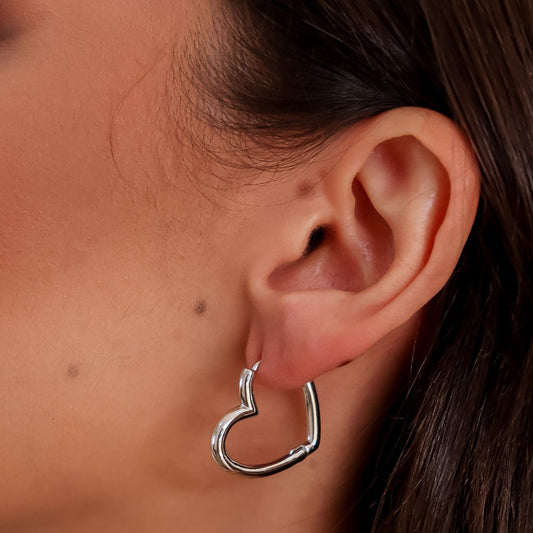 Brinco Argola Coração Fina Dourado/Prateado