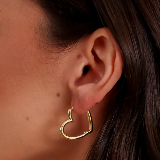 Brinco Argola Coração Fina Dourado/Prateado