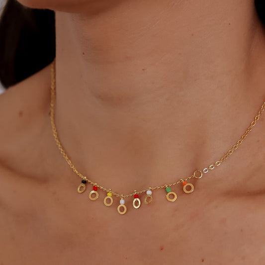 Colar Ovais com Coloridos Dourado