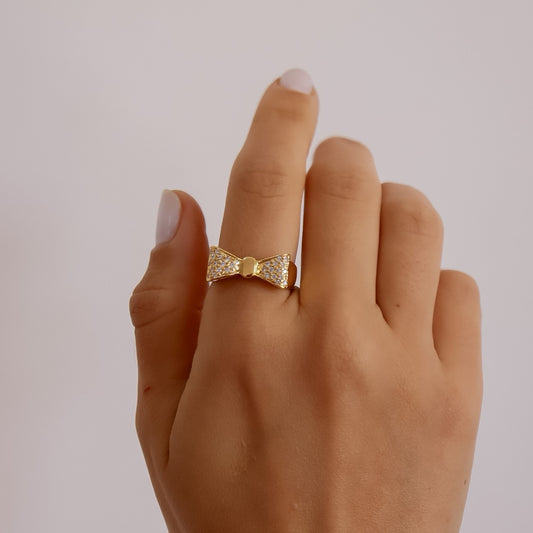 Anel Laço Cravejado Dourado