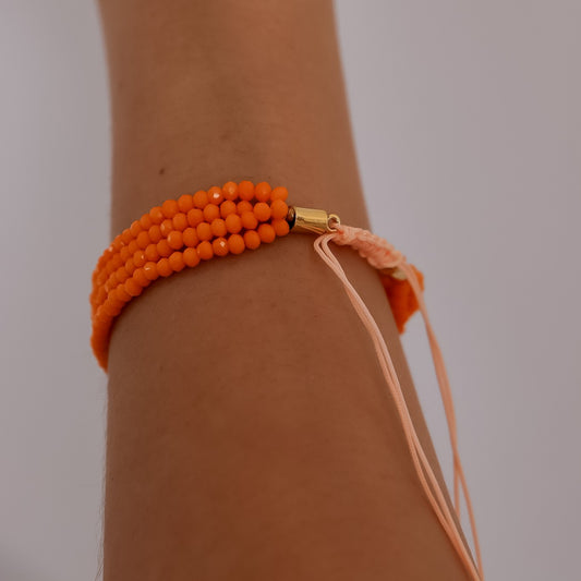 Pulseira Regulável Cristais Laranja Dourado
