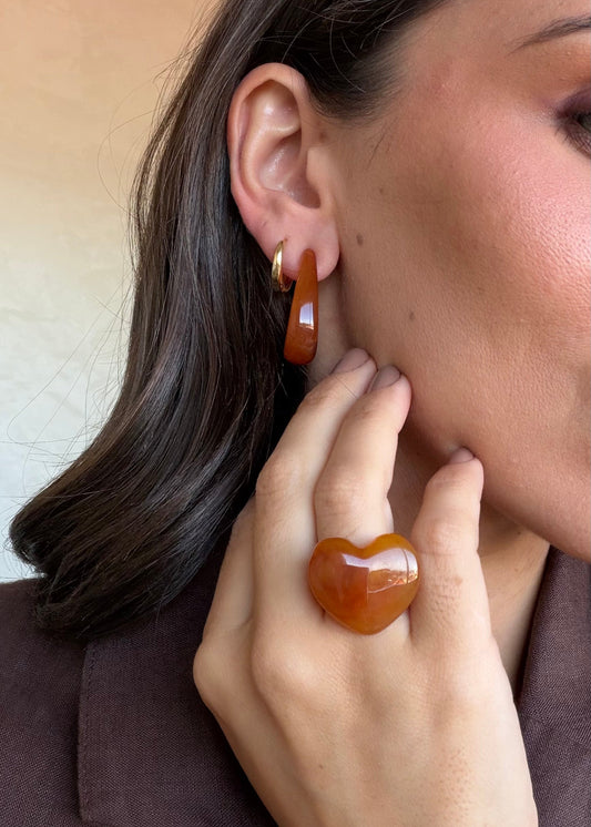 Conjunto Brinco Argola + Anel Resina