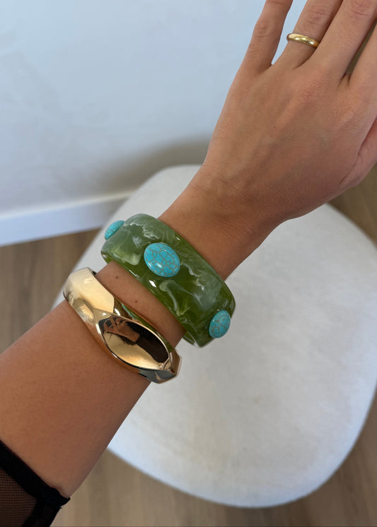 Conjunto Braceletes Resina e Metal